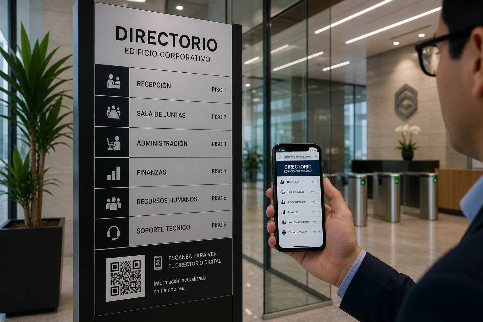 Directorios y señalización con QR para edificios